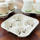 Compostable paper takeout cup carriers CC-FB-4-LF